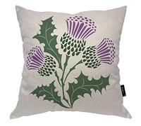 Beabes Scottish Thistle Cosy Throw Cushion Cover Branch of Herb Flower Green Leaf Natural Highland Art Design Pillow Cover Cotton Linen Decorative for Living Bedroom/Office for Men Women 18x18 Inch