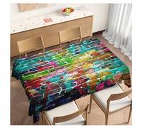 Beabes Table Cloth Graffiti Brick Wall, Rainbow Stone Wall Farmhouse Tablecloth Soft Table Cover Tablecloth for Kitchen Dinning Tabletop Decoration, 52x70 Inch Fitted Tablecloths