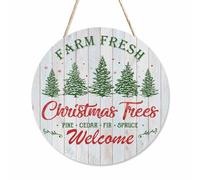 Beabes Welcome Wreath Sign for Farmhouse Front Porch Decor Farm Fresh Christmas Tree 12Inch Wooden Seasonal Decor Hanging Present
