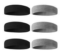 BEACE Sweatbands Sports Headband for Men & Women - 6PCS Moisture Wicking Athletic Cotton Terry Cloth Sweatband for Tennis, Basketball, Running, Gym, Working Out