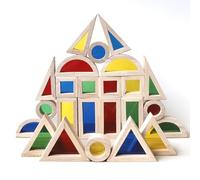 BEACENOV Rainbow Acrylic Block Toy for Toddler,Kids Toy,Rainbow Wooden Building Blocks for Toddler,24 Pcs Rainbow Stacking Blocks Set,Toddler Montessori Educational Building Toy for Baby Boy Girl Gift