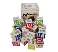 BEACENOV Wooden Baby Block Set with Alphabet Numbers Patterns for Preschool Learning, Toddler Montessori Educational Wooden Toys for Baby Boys or Girls Gift, Wood ABC Letter Blocks & 123 Number Blocks