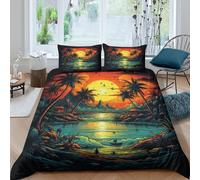 Beach 3D Printing Duvet Cover Bedding Set Tropical Rain Forest Microfiber Pillowcases Hidden Zipper Children Teenagers King（220x240cm）
