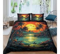 Beach 3D Printing Duvet Cover Set Bedding Tropical Rain Forest Microfiber Match with Pillowcase Hidden Zipper Children Teenagers Double（200x200cm）