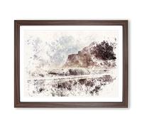 Beach And Cliffs Vol.1 Watercolour Modern Framed Print | A2 Walnut Framed Wall Art | Ready to Hang | Modern Beach Picture | Living Room Bedroom Lounge Office