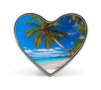 Beach And Coconut Tree Badges Heart with Button Design, Personalized Picture Pin Brooches, Heart Badge Holders for Decorate Hat Shirt Clothing Bag Accessories