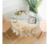 Beach And Coconut Trees_New Printed Round Tablecloth,Dust-Proof Wrinkle Resistant Table Cover Washable Polyester Table Cloth For Kitchen Dining Room Farmhouse Picnic Indoor Outdoor(Round 60 Inch)