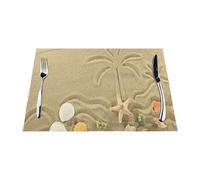 Beach And Palm Trees, Set of 6 Washable PVC Table Mats Placemats For Dining Table Heat Resistant Tray Mats 30x45 cm