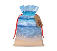 Beach And Sea Christmas Drawstring Gift Bag Santa Sack With Cards