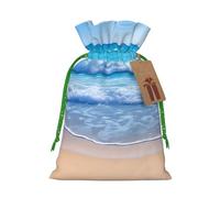 Beach And Sea Christmas Drawstring Gift Bag Santa Sack With Cards
