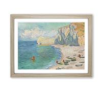 Beach And The Falaise D'amont By Claude Monet Framed Wall Art Print A3 Oak