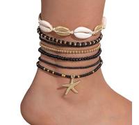 Beach Anklet Set 7Pcs Crystal Star Shell Foot Jewelry For Seaside Vacations & Festivals Vacation Ankle Chain Set