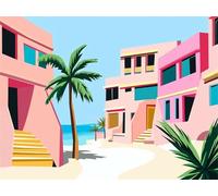 Beach Architecture Paint by Numbers for Adults Beginners, Adult Paint by Numbers Canvas Kits, DIY Acrylic Oil Painting by Number, Creative Hobby for Women, Wall Art Home Decor Gifts 20x28in YT6-696
