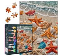 Beach Art 1000 Piece Jigsaw Puzzles for Adults, Family Challenging Puzzle Game Seashells and Starfish, Birthday Party Gift for Men Women Home Decor (27.5"x19.7")