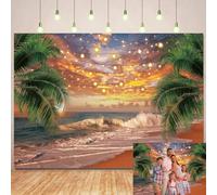 Beach Backdrop Tropical Palm Tree Seaside Sunset Photography Background Summer Beach Ocean Wave Vacation Party Decorations Photo Booth Props (7X5FT)
