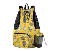 Beach Backpack Drawstring Gym Bag With Water Bottle Pocket Cinch Bags Waterproof Yellow Halloween Evil Cactus