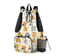 Beach Backpack Drawstring Gym Sackpack With Water Bottle Pocket String Bookbag Dry Wet Separation Cartoon Funny Giraffe Yellow