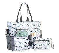 Beach Bag - 40.5x39cm Beach Tote, Large Capacity Design | Polyester Wet Dry Separation Tote with Innovative Internal Key Ring Feature, Handbag for Swimming Gym Camping Travel Vacation Resort