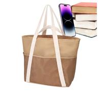 Beach Bag - Beach Tote Bag | Beach Tote for Women | Waterproof Sandy Beach Bags with Zipper | Travel to Cruise Holiday Bag Travel for Make-Up, khaki, Se référer à la description