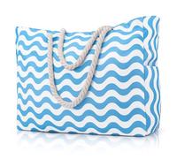 Beach Bag for Women with Zip,Large Waterproof Summer Beach Tote Bags with Pockets,Holiday Essentials Family Travel Bag for Women,Canvas Shopping Bag Personalised Overnight Shoulder Bag for Pool Gym