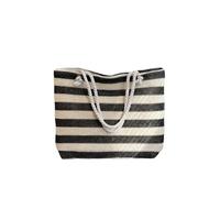 Beach Bag Ladies Summer Daily Bag Straw Shoulder Bag Color Contrast Beach Handbag Women Large Capacity Simple Shoulder Bag(Black)