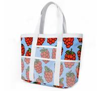 Beach Bag Light Blue Red Beach Bags for Women Tote Bags with Zip Sandproof Travel Handbag Foldable Holidays Essentials Shopper Bag Durable Travel Tote Holiday Handbag for Pool 33x32cm/2 Piece