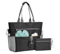Beach Bag - Outdoor Handbag With Zipper | Female Beach Bag With Handbag | Foldable Tote For Traveling Work Travel Pool Picnic Hiking Daily Gym Vacat, Black, Se référer à la description