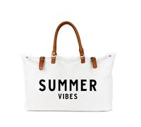 Beach Bag with Vegan Leather Handle, Extra Large Beach Bag for Women Waterproof Sandproof, White, White, XL