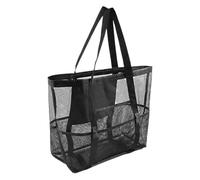 Beach Bag with Zipper, Mesh Beach Bag for Women, Foldable Mesh Pool Travel Bag | Food Storage Net, Waterproof Large Tote Bag, Heavy Duty Market Picnic Bag, Sandproof M, black, Siehe Beschreibung