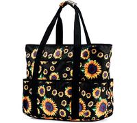 Beach Bags for Women, Large Beach Tote Bag with Zipper Tons of Pockets Beach Bag Waterproof Sandproof Travel Nurse Tote Bag, E-sunflowers