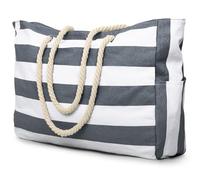 Beach Bags for Women, Large Waterproof Beach Tote Bag with Zipper Beach Bags Waterproof Sandproof Swim Pool Bag Large Tote, Grey-cotton