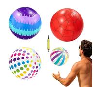 Beach Ball Set with Hand Pump, 16 Inch 4 Pack Mixed Patterns, Single Boring Design Solution, Foldable Leakproof Durable, for Party Hosts, Summer Pool Beach Camp Use