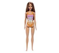 Beach Barbie Doll with Light Brown Hair, Pink and Orange One-Piece Swimsuit with Tropical Print, Barbie Pool and Beach Toys