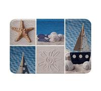 Beach Bath Mat 40 x 60 cm Starfish Shell Non-Slip Bath Mat Boys Sailing Boat Shell Printed Decor Fluffy Soft Plush Microfibre Blue Coastal Nature Bath Mats Modern Patchwork Rug