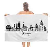 Beach Bath Towel for Adults, America Chicago Travel Towels Absorbent Sand Free Pre-Washed Pool Towel, Contemporary City Landscape Custom Hotel Swim Towel 31x51 Inch
