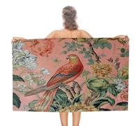 Beach Bath Towel for Men, Chinoiserie Peacock Floral Blush Pink Adult Bath Towel Soft Sand Free Lightweight Pool Towel, William' Morris Forest Belgian Funny Bathroom Travel Towel 31x51 Inch