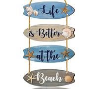 Beach Bathroom Decor Sign Blue Bathroom Wall Decor Inspirational Quotes Signs Wooden Coastal Nautical 3D Farmhouse Rustic Hanging for Living Room Bedroom Home