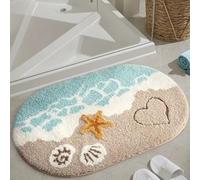 Beach Bathroom Rugs Non-Slip Soft and Absorbent Coastal Bath Mats with Starfish Shell Decor, Quick Dry Ocean Blue Rug for Bathroom Floor, Kitchen, Entryway, Shower and Tub Decor (40 * 60cm)