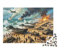 Beach Battle Puzzles for Elderly 1000 Piece Recyclable The Normandy War Jigsaw Puzzles Puzzle Game Props Impossible Hard Difficult Challenging Activity 52x38cm/1000pcs