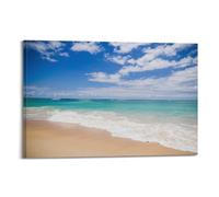 Beach Beach Landscape Beach Canvas Wall Art Nature Landscape Waves Beach Blue Ocean Waves Seagulls Seashells Scandinavian Style for Bathroom Living Room Bedroom Gallery Decoration Watercolour Style Ab
