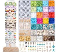 Beach Beads for Bracelets, 6000pcs 4mm Glass Bead Bracelet Making Kit, Beach Beads for Jewelry Making, Summer Jewelry Crafting Kit with Letters & Numbers, Seashells, Spacers, Pearls