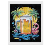 Beach Beer Flamingo Palm Tree Diamond 5D Painting Kits for Adult Beginners Round Full Drill DIY Wall Art Craft Decor Gift 16"x20"