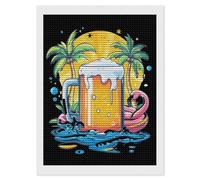 Beach Beer Flamingo Palm Tree Diamond 5D Painting Kits for Adult Beginners Round Full Drill DIY Wall Art Craft Decor Gift 12"x16"