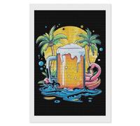 Beach Beer Flamingo Palm Tree Diamond 5D Painting Kits for Adult Beginners Round Full Drill DIY Wall Art Craft Decor Gift 8"x12"