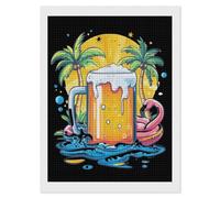 Beach Beer Flamingo Palm Tree Diamond 5D Painting Kits for Adult Beginners Square Full Drill DIY Wall Art Craft Decor Gift 12"x16"