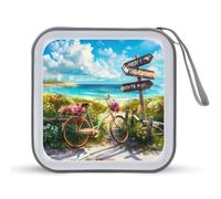 Beach Bicycle Seascape CD Case Holder Portable 40 Capacity DVD Wallet Storage Organizer for Car Travel