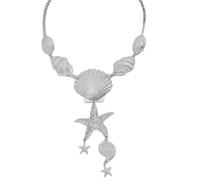 Beach Big Seashell Starfish Conch Charm Boho Statement Y-Shaped Pendant Necklace for Women Lightweight Trendy Choker Fashion Collar Holiday Surfer Ocean Vacation Mermaid Costume Summer Jewelry Gifts