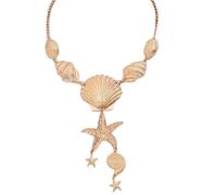 Beach Big Seashell Starfish Conch Charm Boho Statement Y-Shaped Pendant Necklace for Women Lightweight Trendy Choker Fashion Collar Holiday Surfer Ocean Vacation Mermaid Costume Summer Jewelry Gifts