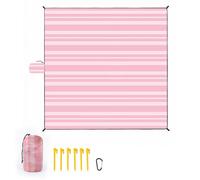 Beach Blanket Sandproof Waterproof,305 x 305 cm Extra-Large Beach Mat with Stakes &Travel Bag,Lightweight,Quick Dry,Portable Picnic Mat Beach Essentials for Outdoors,Cruise,Picnic &Camping,Pink Stripe