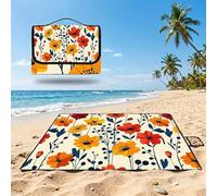 Beach Blanket Waterproof Sandproof, Outdoor Picnic Blankets Beige, Small Beach Mat 150x100cm Foldable Portable Easy-to-Clean, Outdoor Blanket for Hiking, Party,Camping,Grass,Park Playmat-floral UZ-41